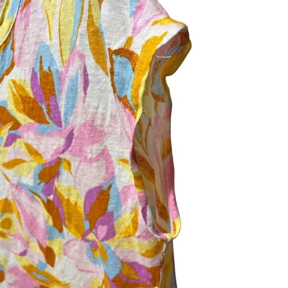 Joie 100% Linen Bohemian Floral Cap Sleeve Boxy Crop Tee - Picture 2 of 8